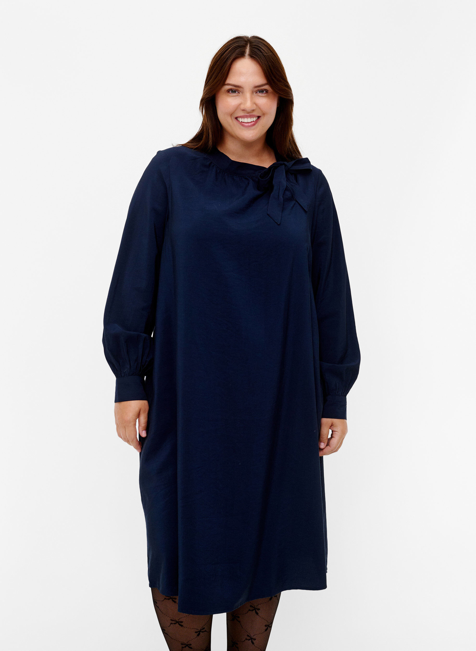 ZizziLang&auml;rmliges Kleid aus Viskose mit Schleife, Total Eclipse, Model image number 0