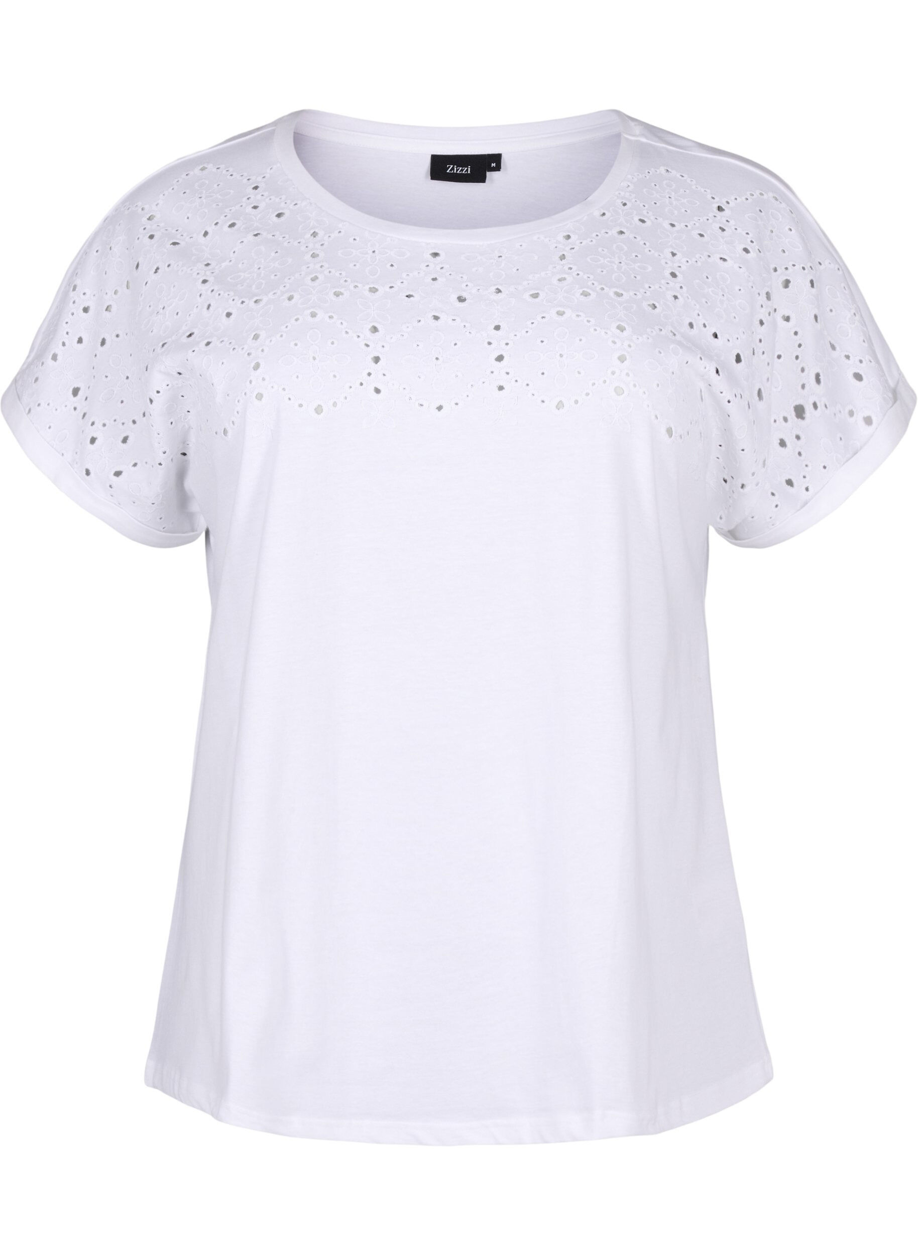 ZizziT-Shirt aus Bio-Baumwolle mit Lochstickerei, Bright White, Packshot image number 0
