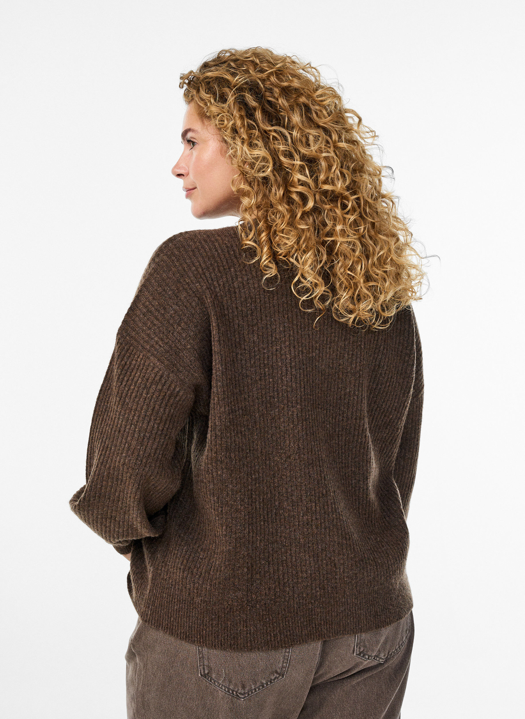 ZizziRippenstrick Strickjacke mit Kn&ouml;pfen, Braun, Model image number 2