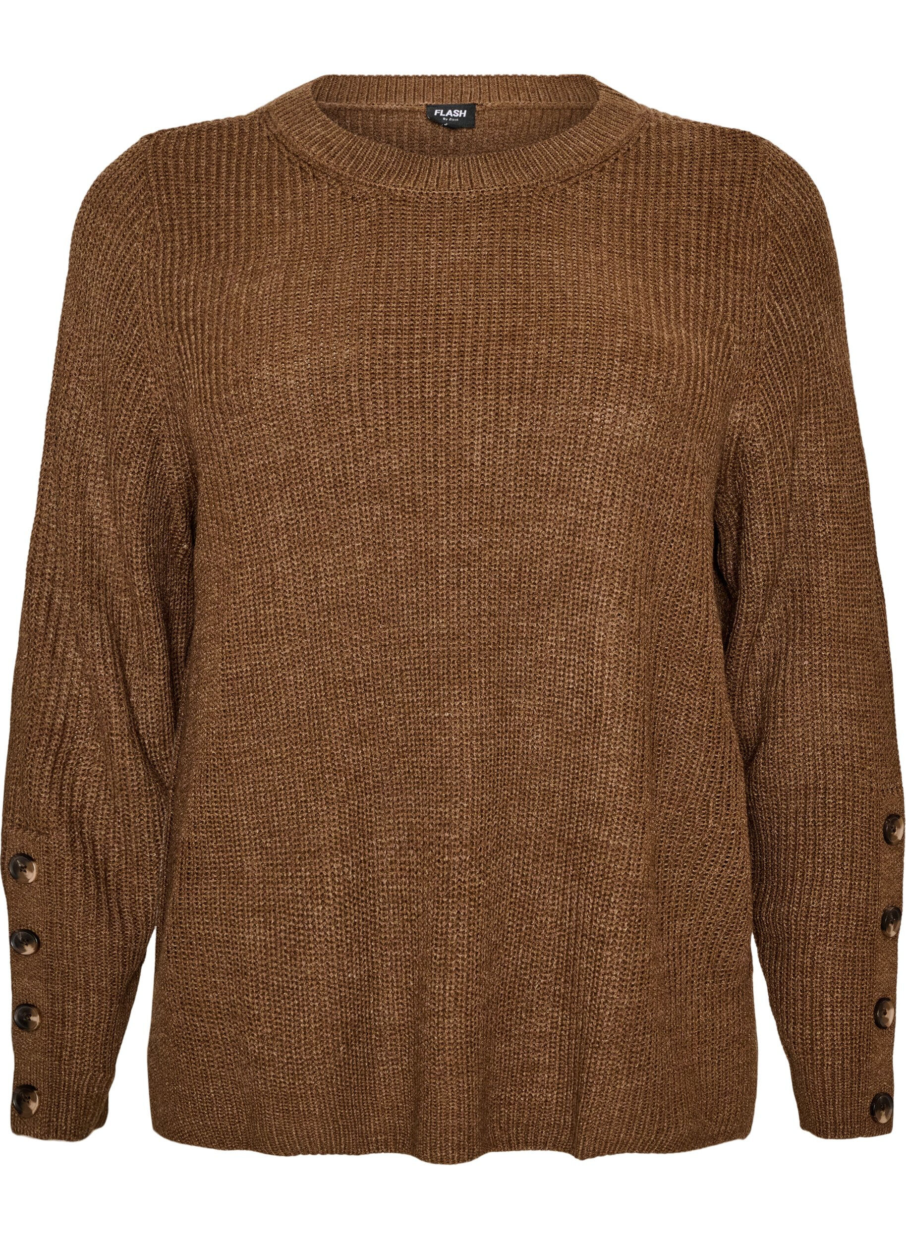 ZizziStrickbluse mit Rippstruktur und Knopfdetails, Braun, Packshot image number 0
