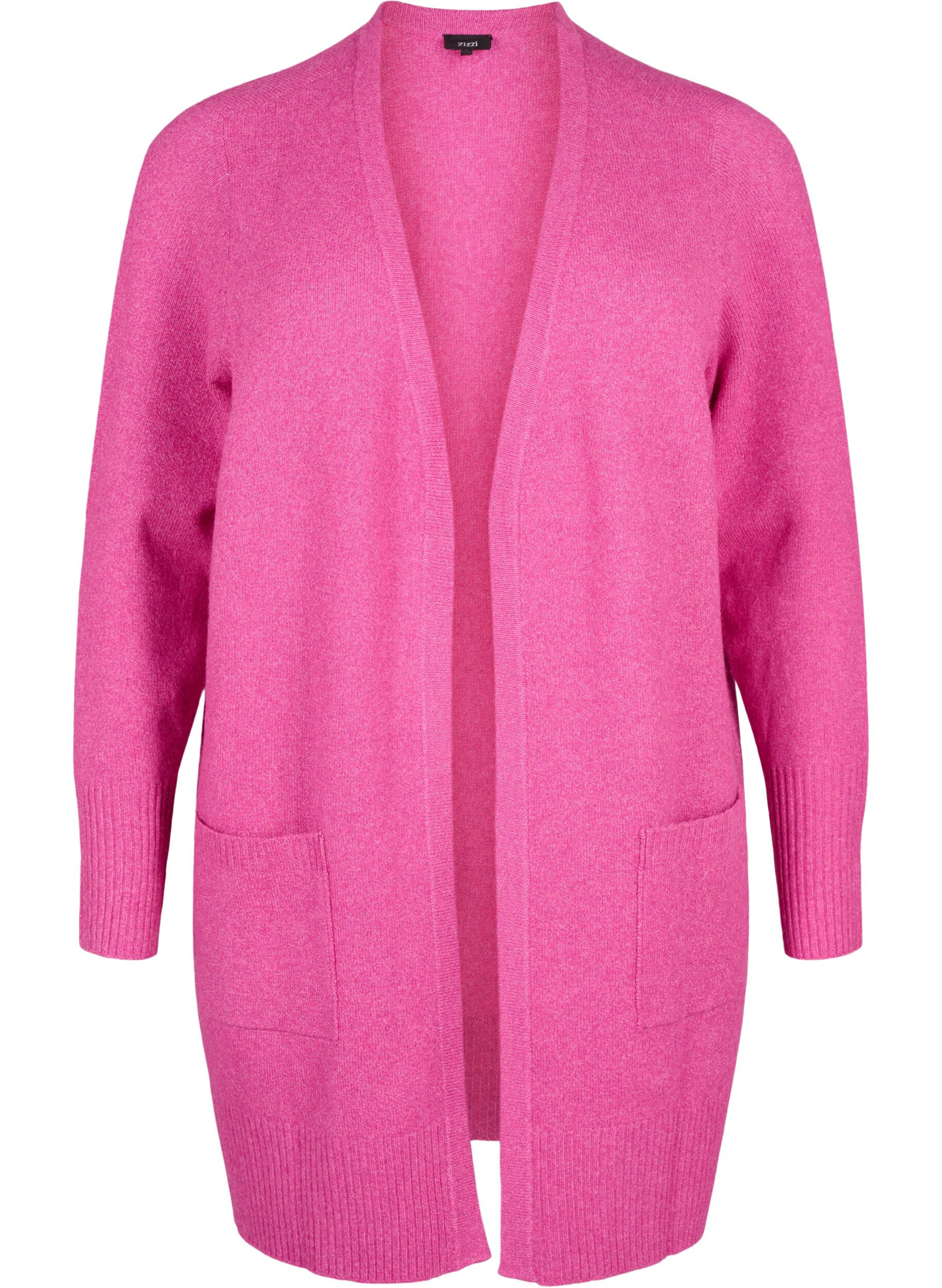 ZizziStrickjacke mit Rippenstrick und Taschen, Pink, Packshot image number 0