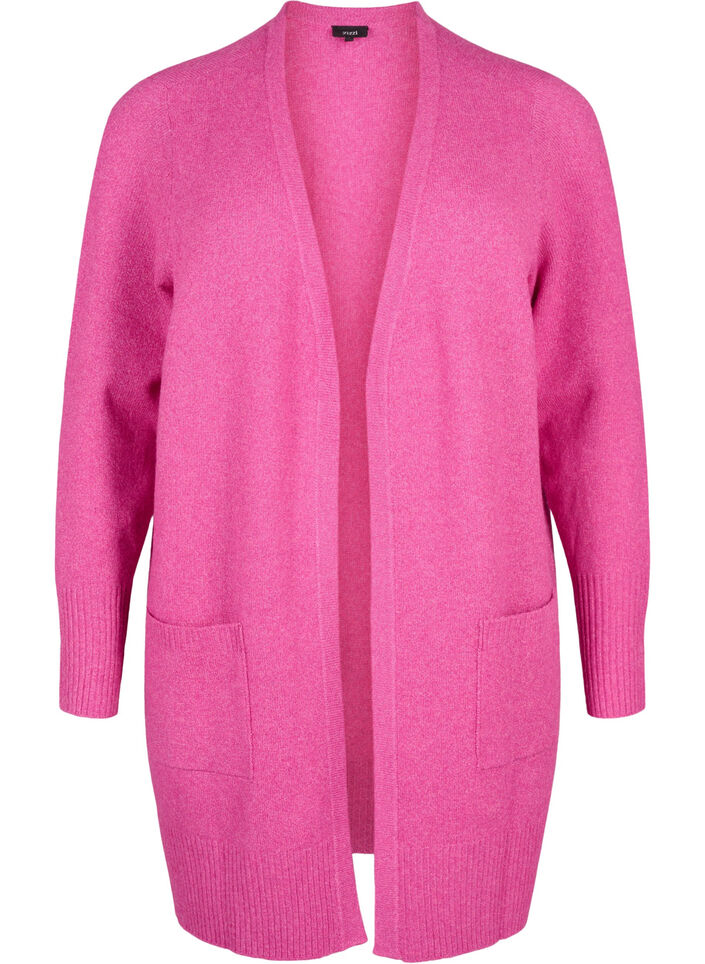 Strickjacke mit Rippenstrick und Taschen, Pink, Packshot image number 0