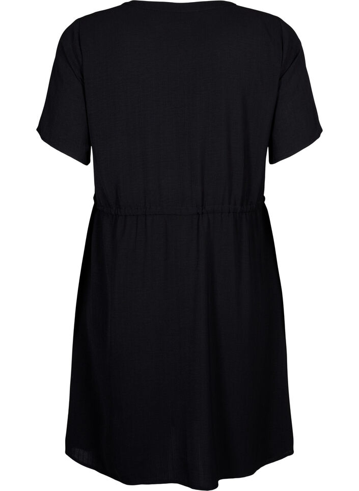 Kurzärmliges Kleid mit Bindeband an der Taille, Black, Packshot image number 1