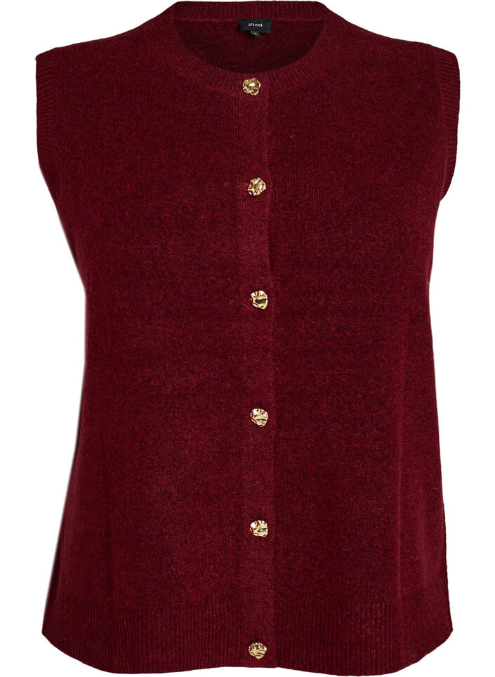 Strickweste mit dekorativen Kn&ouml;pfen, Dunkles Bordeaux, Packshot image number 0