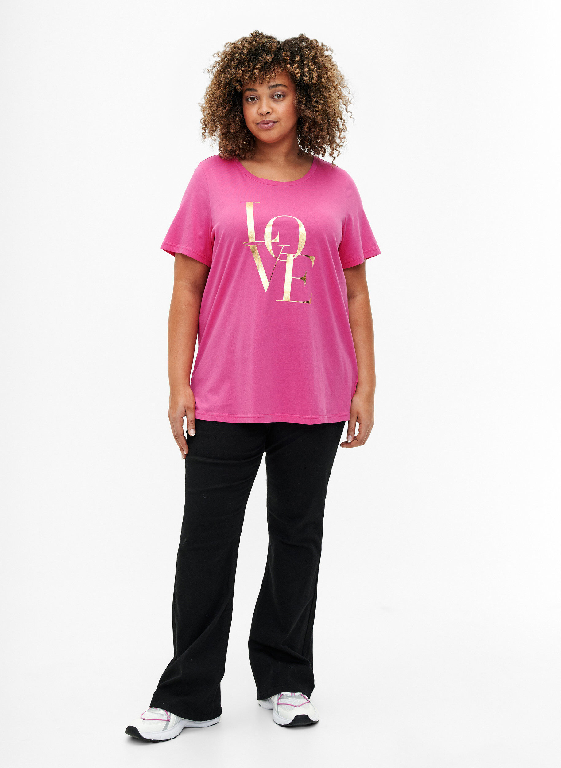 ZizziT-Shirt aus Baumwolle mit goldener Aufschrift, R.Sorbet w.Gold Love, Model image number 2