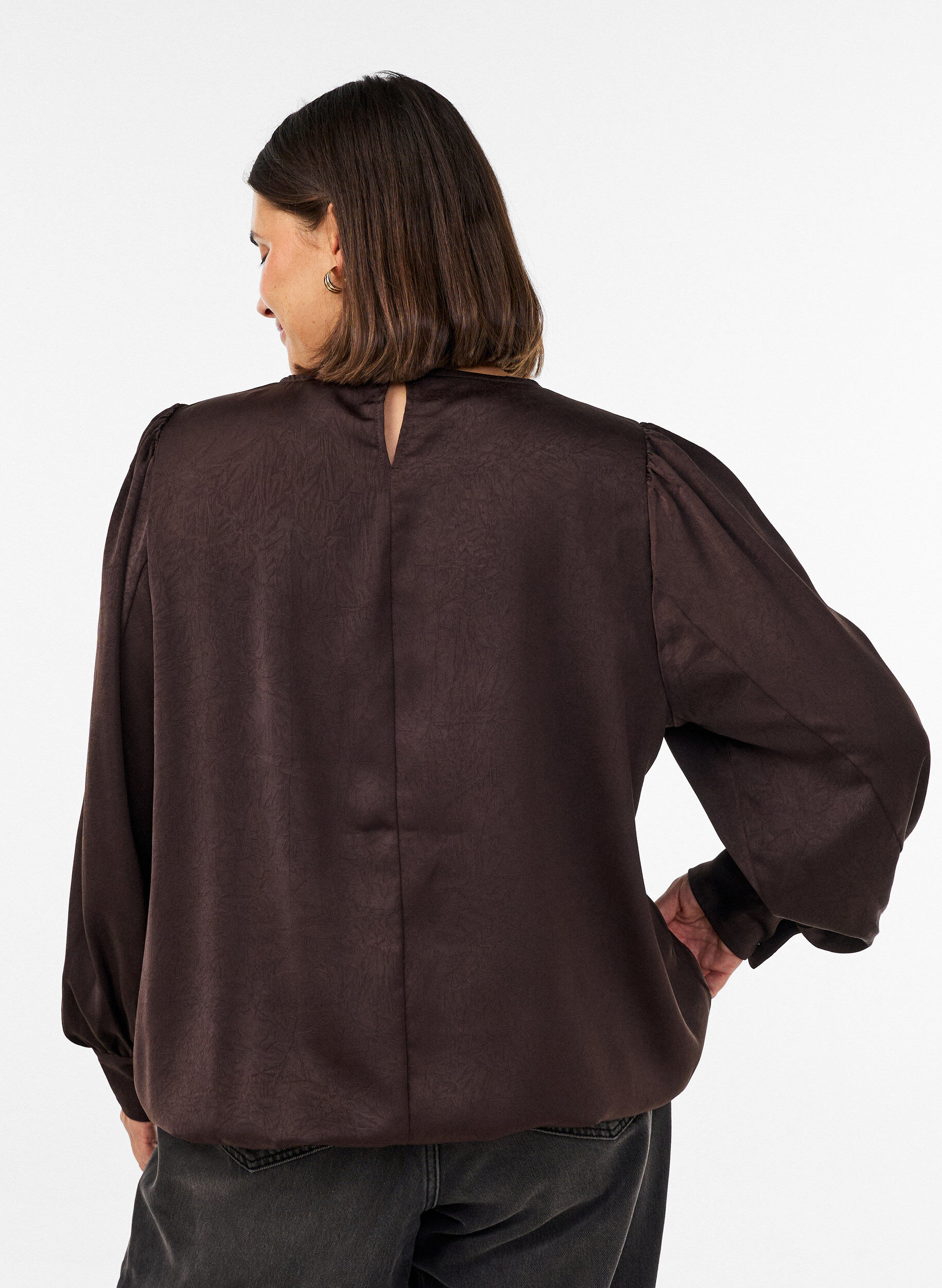 ZizziBluse im Satin-Look mit Ballonform, Braun, Model image number 2