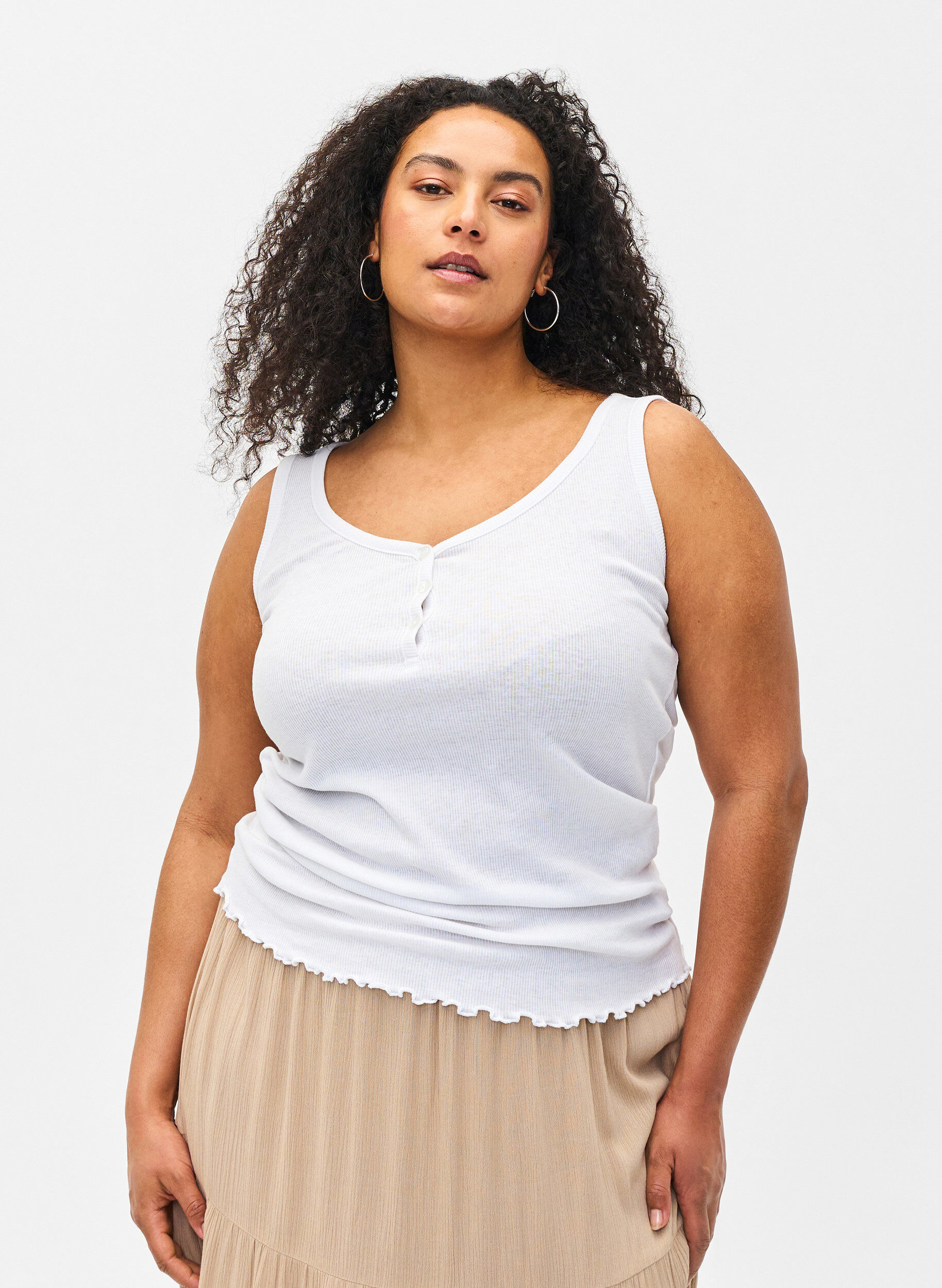 ZizziGeripptes Tanktop mit Kn&ouml;pfen, Bright White, Model image number 0