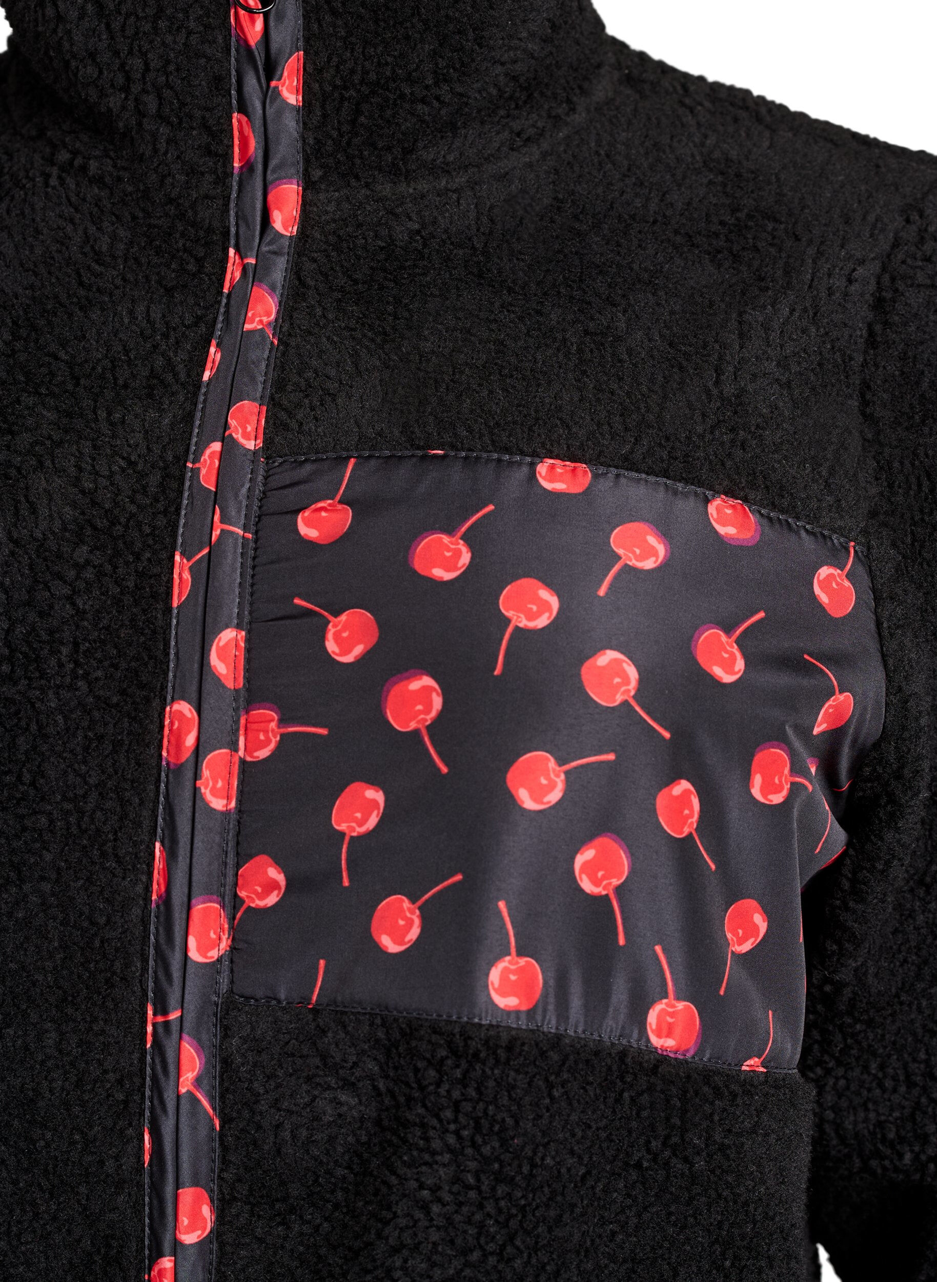 ZizziJacke aus Teddyfleece mit Kirschdetails, Schwarz, Packshot image number 2