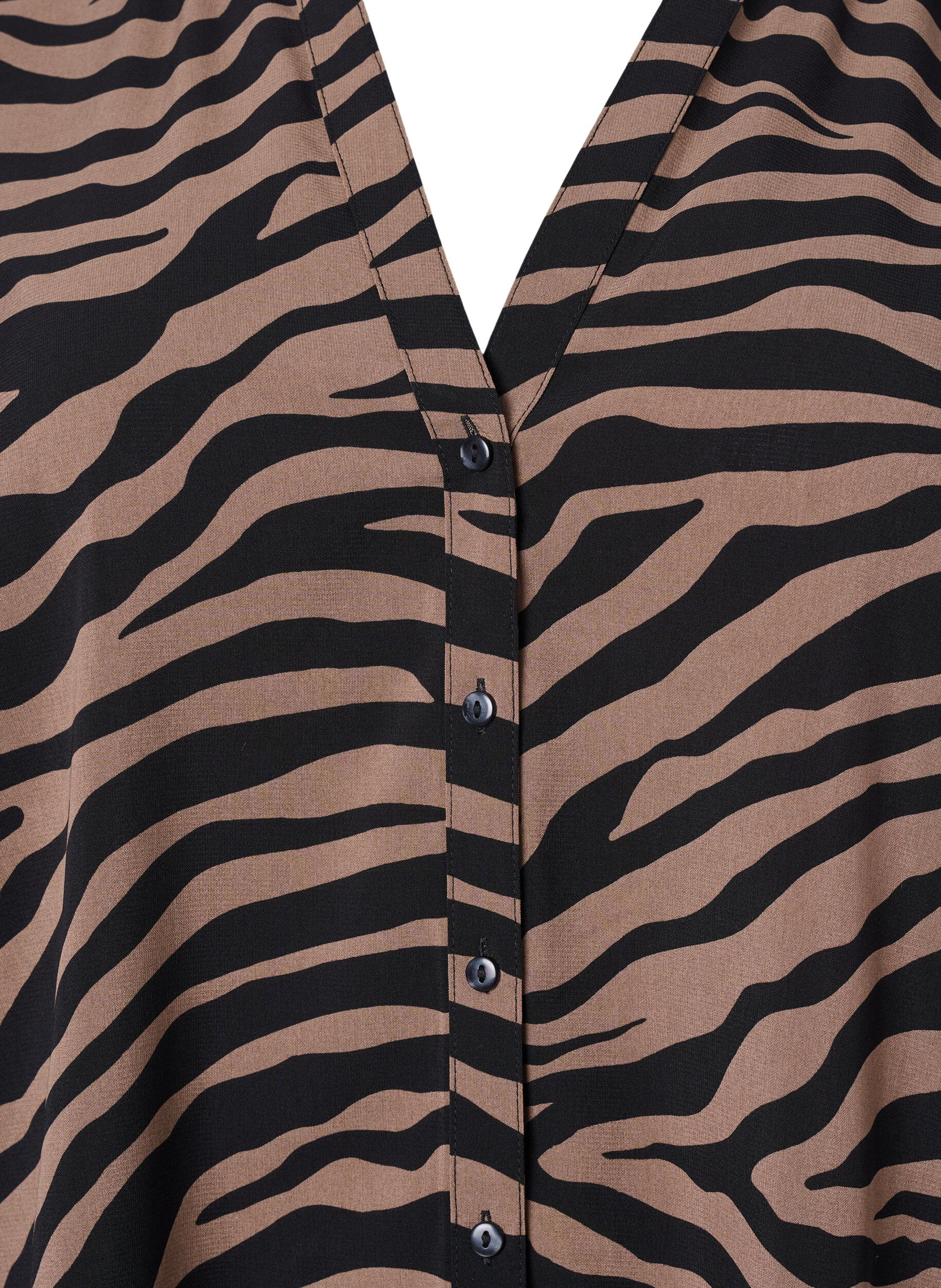 ZizziHemd mit V-Ausschnitt und Zebradruck, Black/Brown Zebra, Packshot image number 2