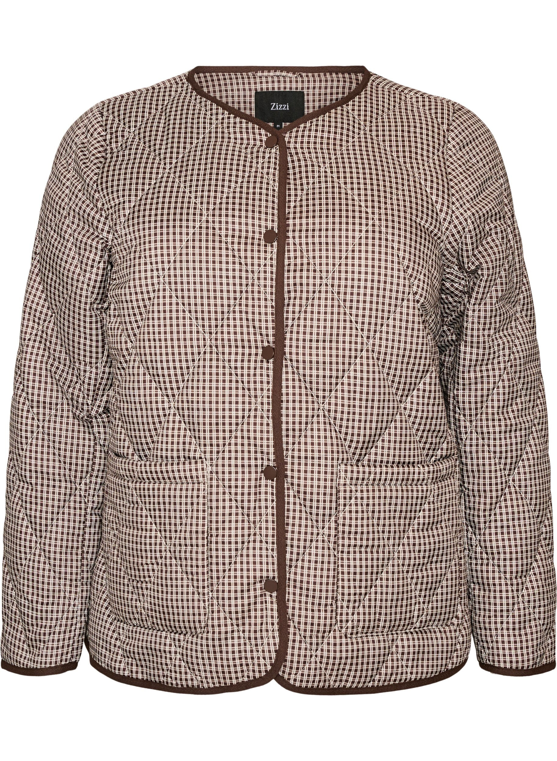 Steppjacke mit kleinem Karomuster und Kontrastbesatz
