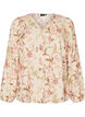 Gebl&uuml;mte Bluse aus Leinen und Viskose mit langen &Auml;rmeln, Vanille, Packshot image number 0