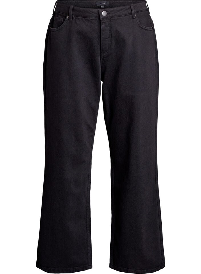 Jeans mit weitem Bein und hohem Bund, Schwarz, Packshot image number 0