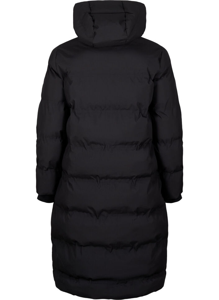 Langer Winter-Steppmantel mit Kapuze, Schwarz, Packshot image number 1