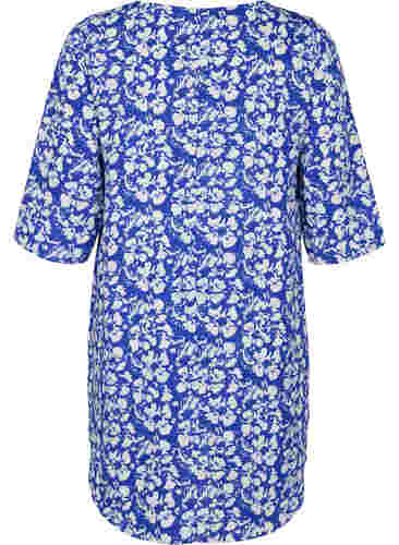 Kleid mit Print und 3/4 Armen, Blue White Flower, Packshot image number 1