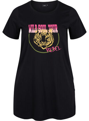 Langes Baumwoll-T-Shirt mit kurzen Ärmeln, Black Tiger, Packshot image number 0