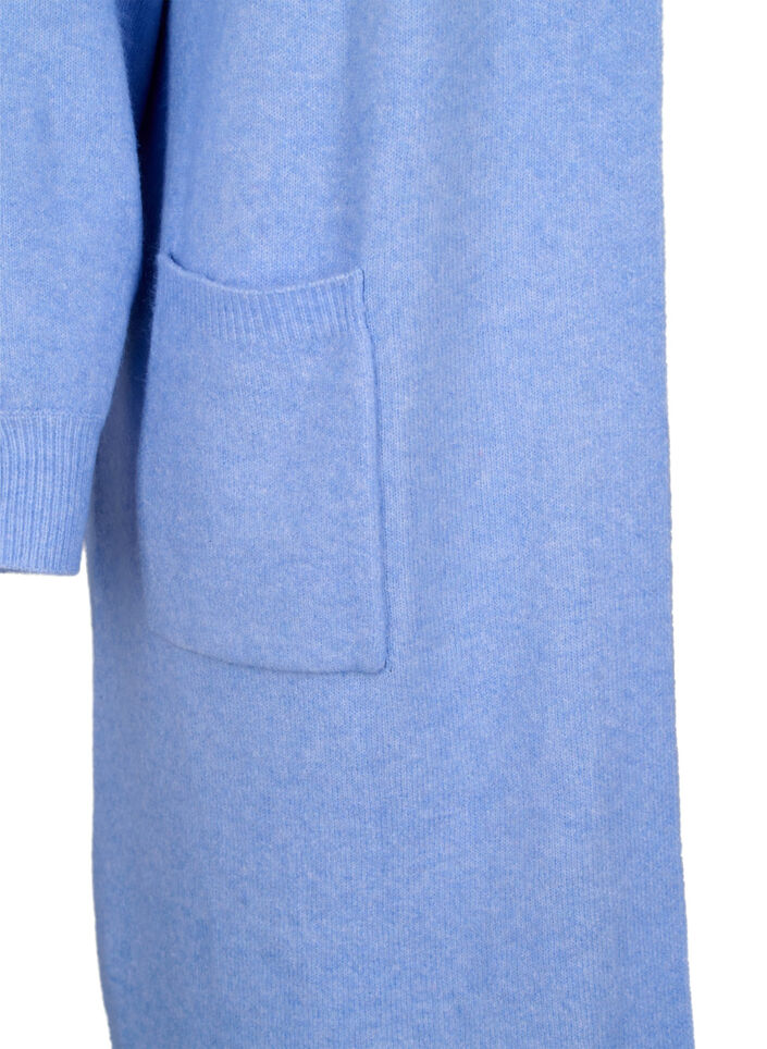 Lange Strickjacke mit Taschen, Cornflower Blue Mel., Packshot image number 3
