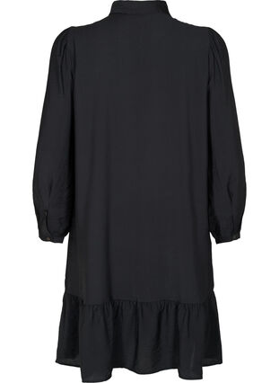 Hemdkleid aus Viskose mit Rüschensaum, Black, Packshot image number 1