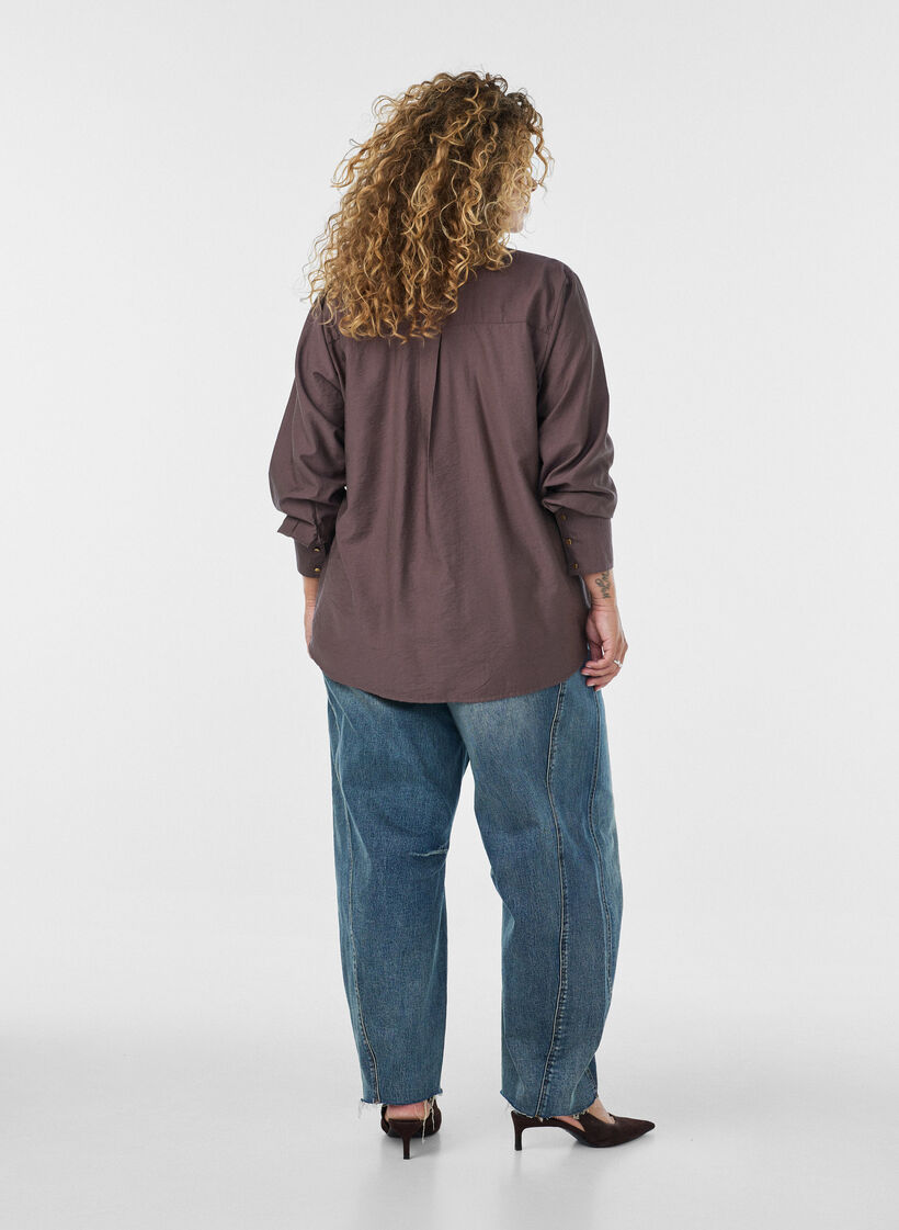 Bluse aus Viskose mit goldenen Kn&ouml;pfen, Braun, Model image number 2