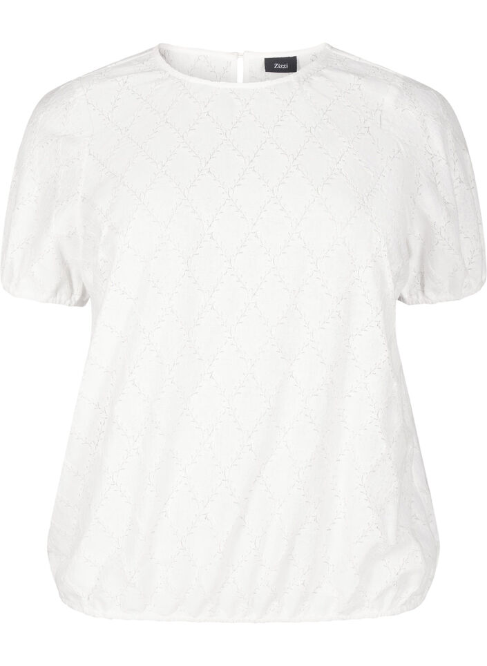 Kurzärmelige Bluse mit strukturiertem Muster, Bright White, Packshot image number 0