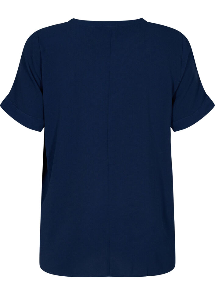 Kurzärmelige Bluse mit V-Ausschnitt, Blau, Packshot image number 1