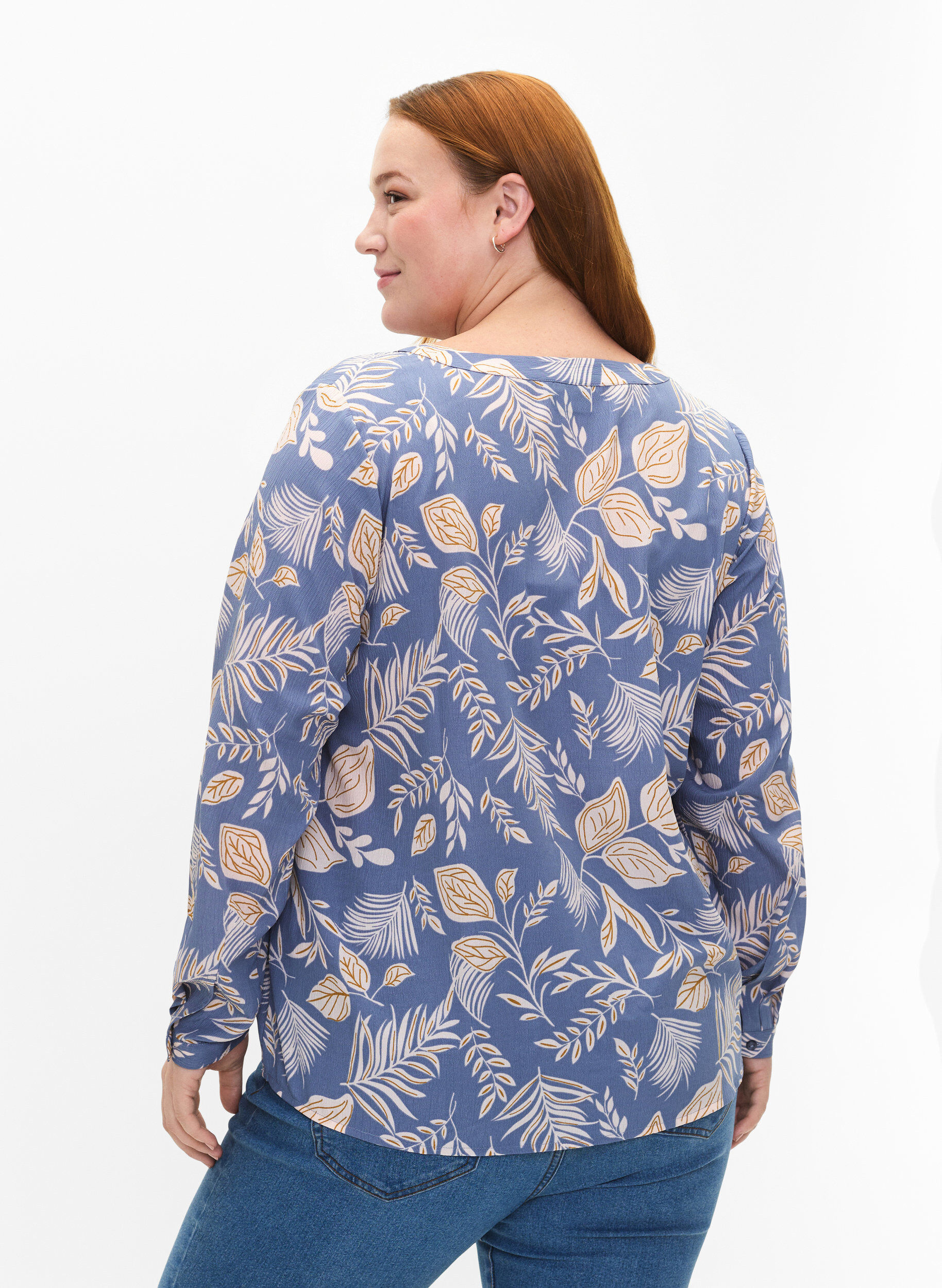 ZizziFLASH &ndash; Lang&auml;rmlige Bluse mit Druck, Delft AOP, Model image number 1