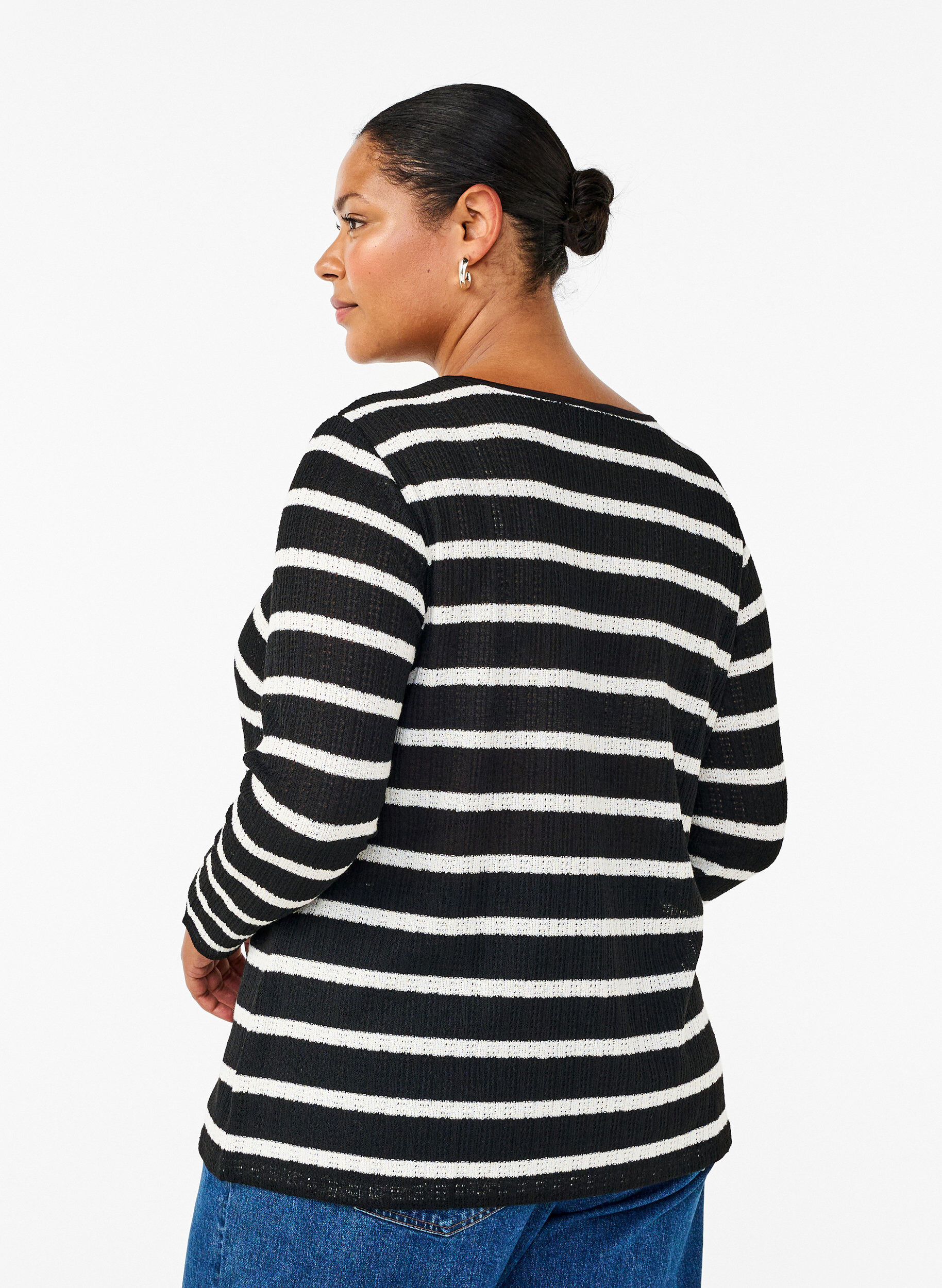 ZizziBluse mit Streifen und langen &Auml;rmeln, Black Sand Stripe, Model image number 1