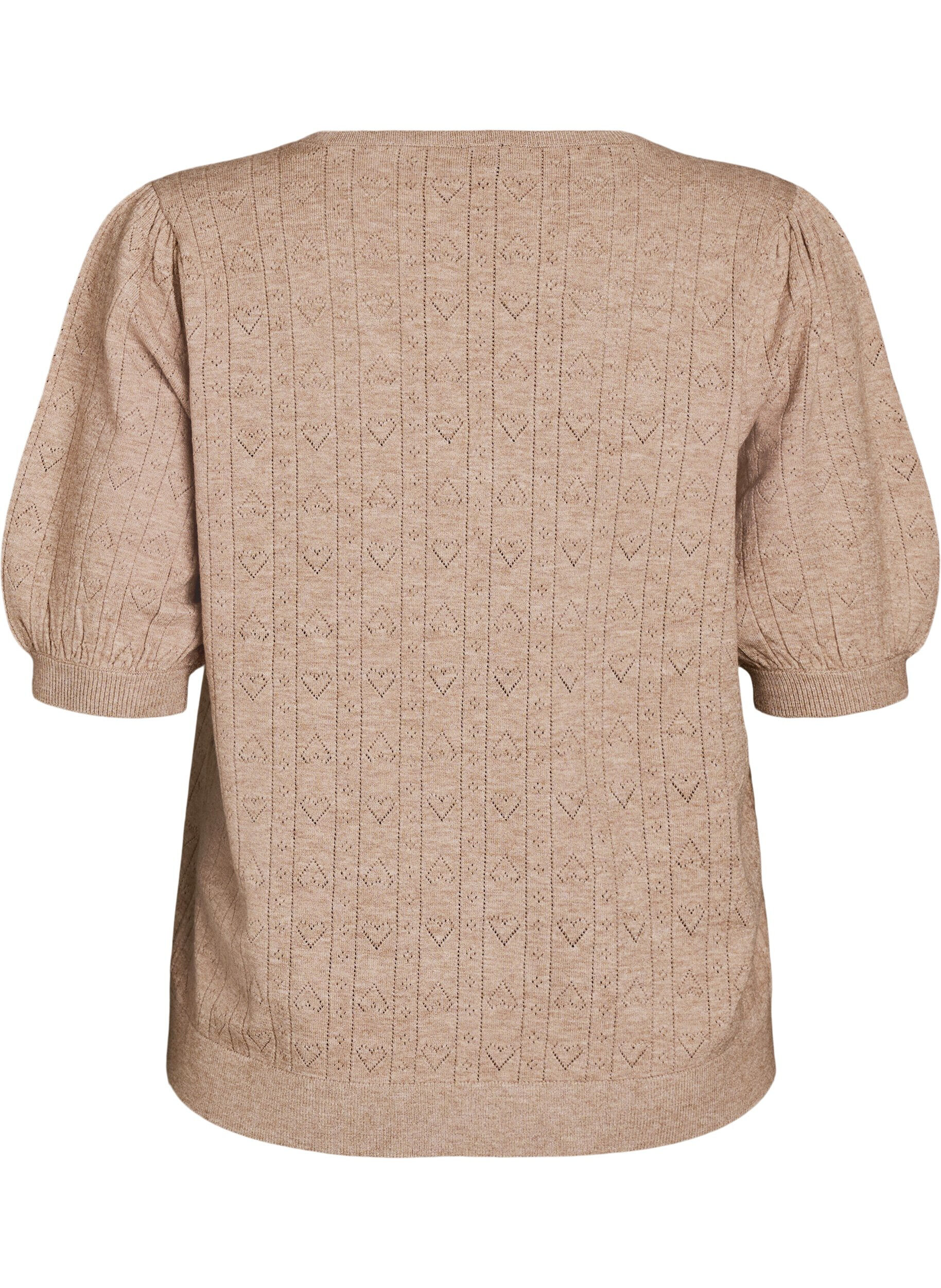 ZizziKurz&auml;rmelige Bluse aus Strick mit Pointelle-Muster, Beige, Packshot image number 1