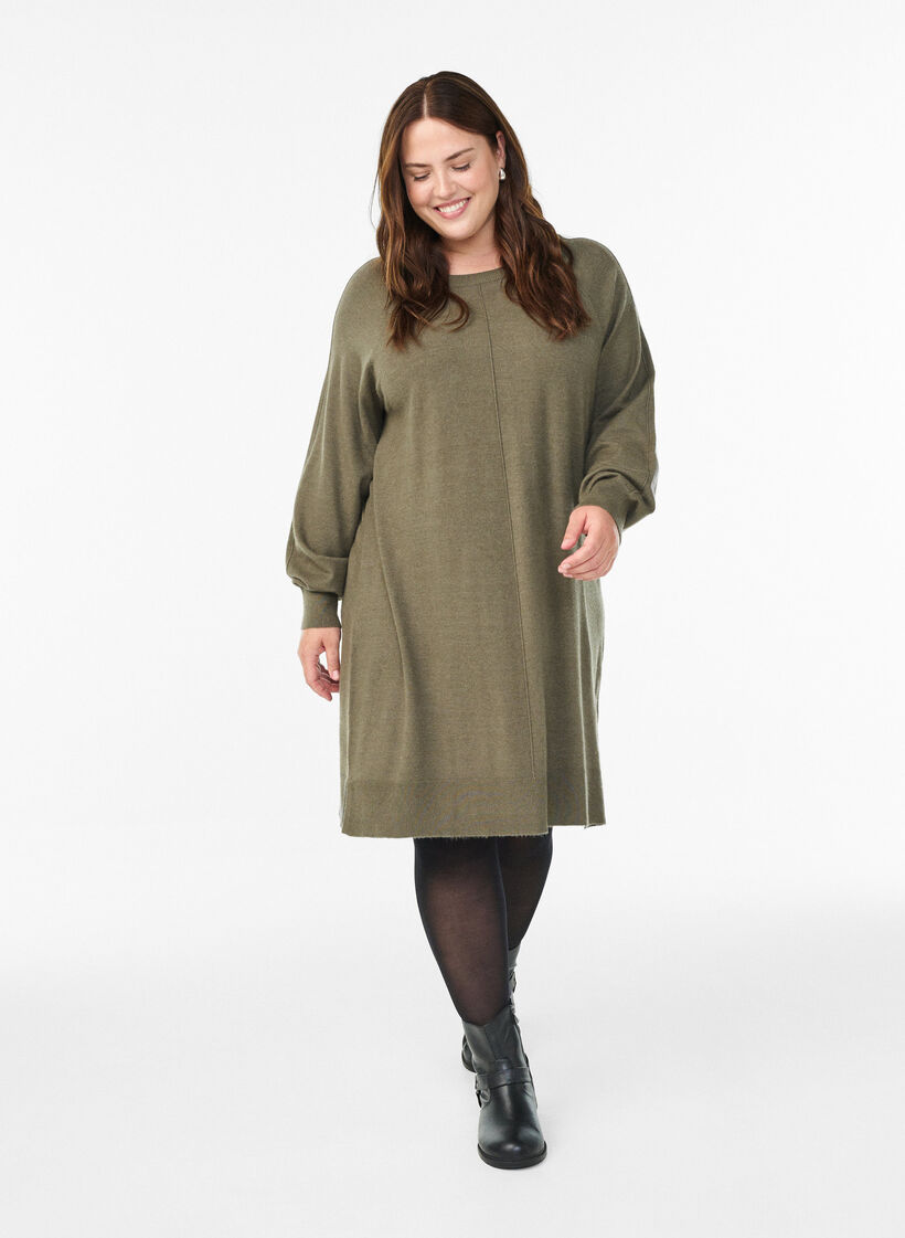 Strickkleid mit Raglan&auml;rmeln und Mittelnaht, Gr&uuml;n, Model image number 1