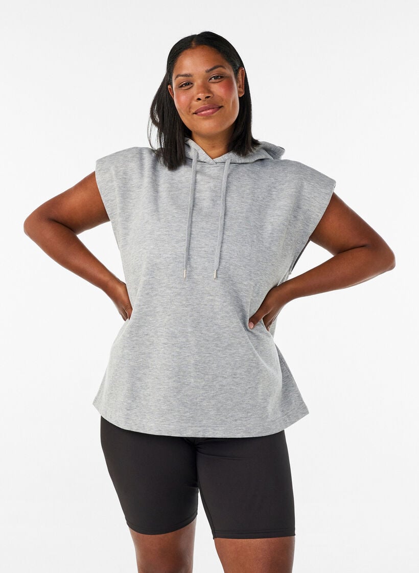 Sweatweste mit Kapuze und Schulterpolstern, Grau, Model image number 0