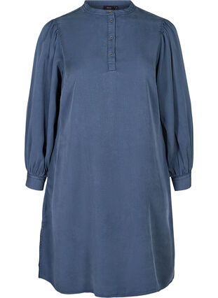 Kleid mit langen Puffärmeln, Dark blue denim, Packshot image number 0