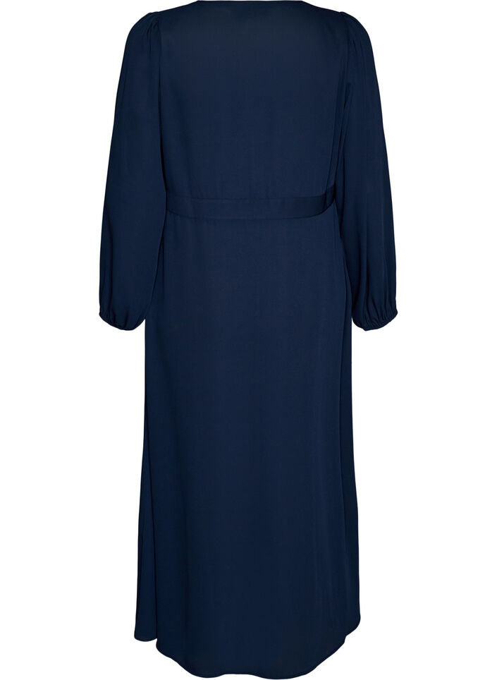 Maxikleid mit Wickelausschnitt und langen &Auml;rmeln, Blau, Packshot image number 1