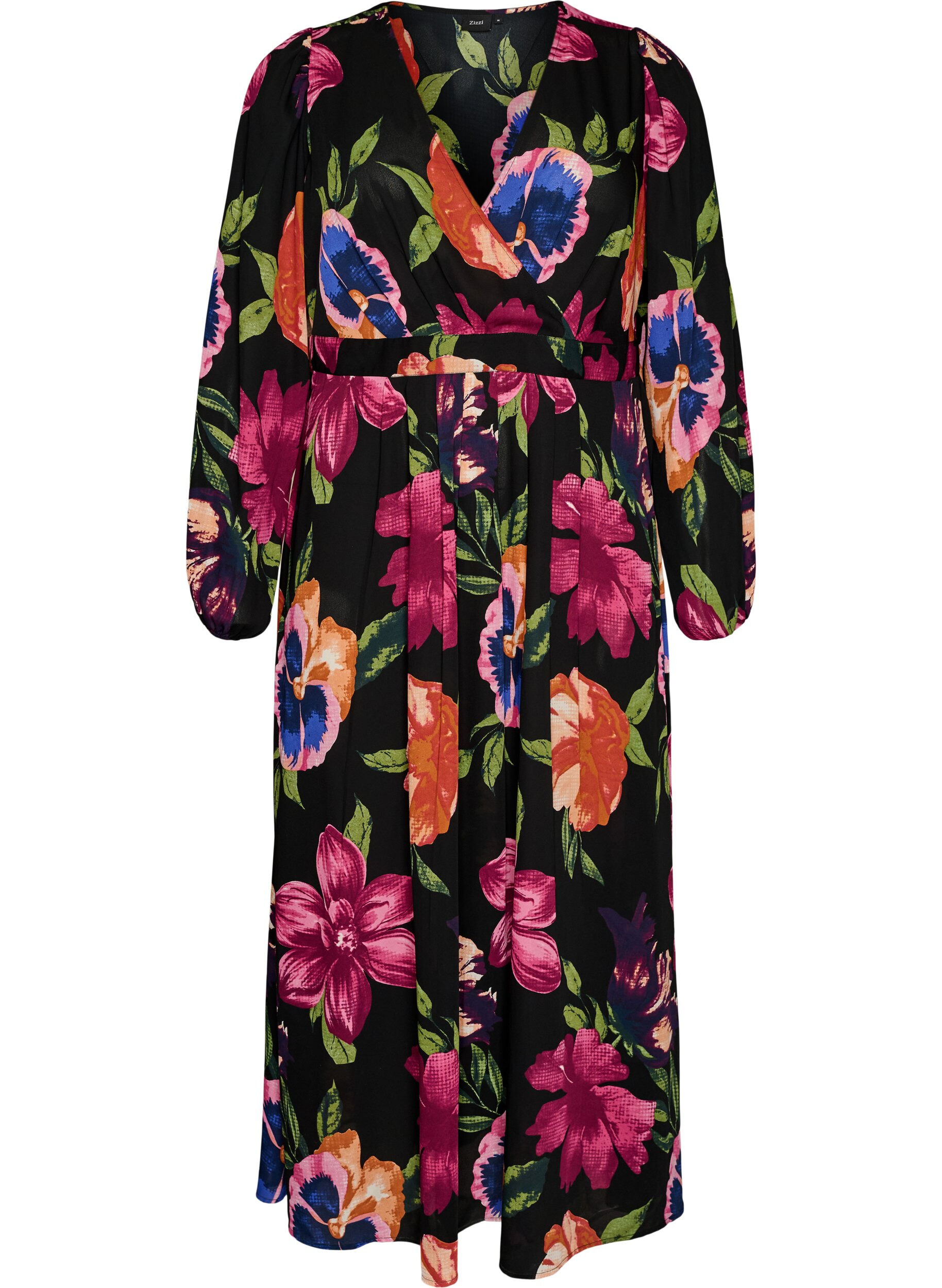 Maxikleid mit Wickelausschnitt und langen &Auml;rmeln
