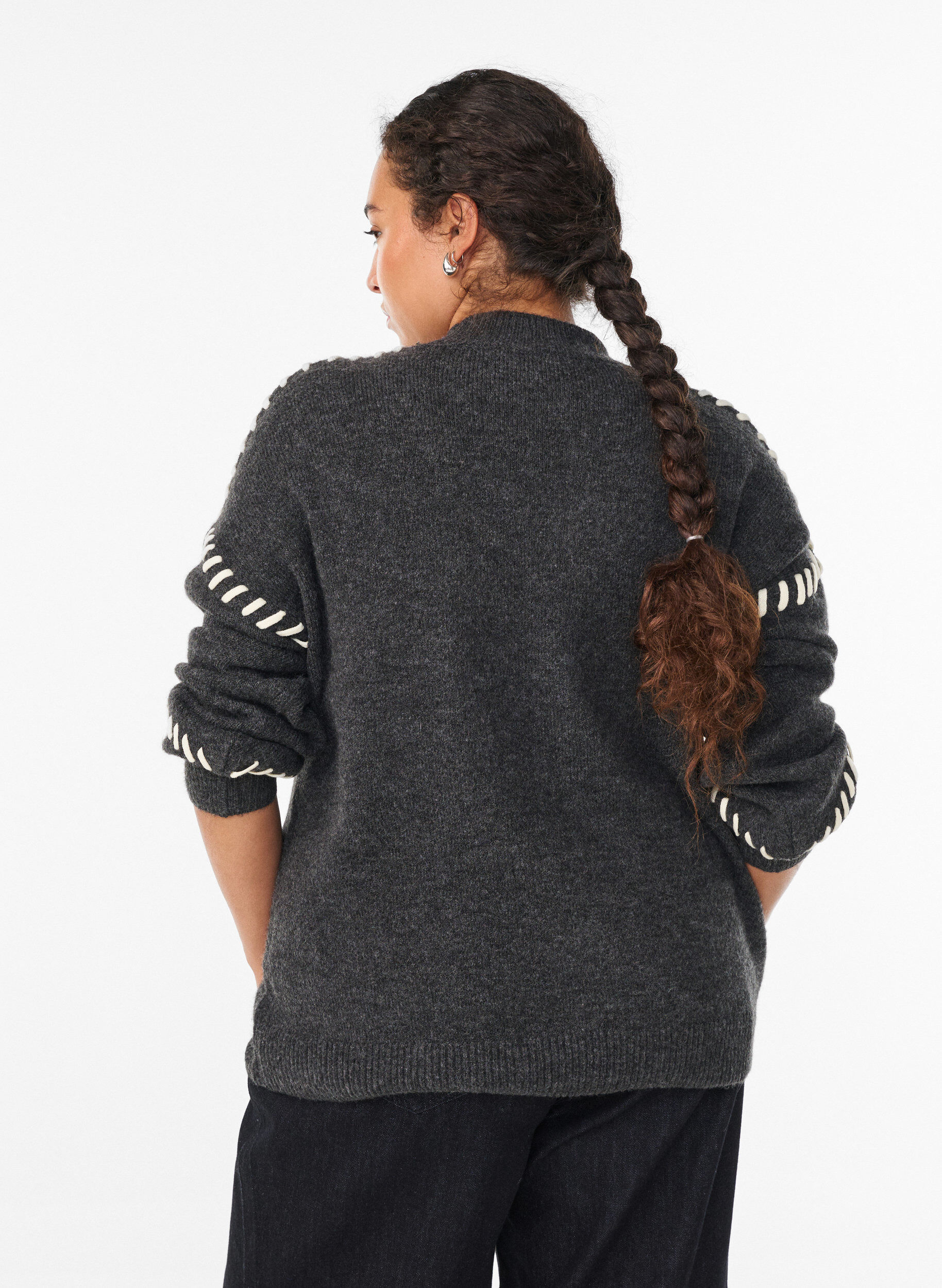 ZizziPullover mit Ziern&auml;hten, Grau, Model image number 2