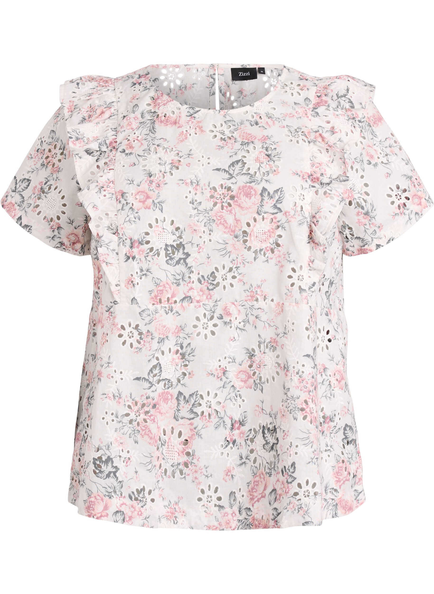 ZizziBluse aus Baumwolle mit Broderie Anglaise und R&uuml;schen, Rot, Packshot image number 0