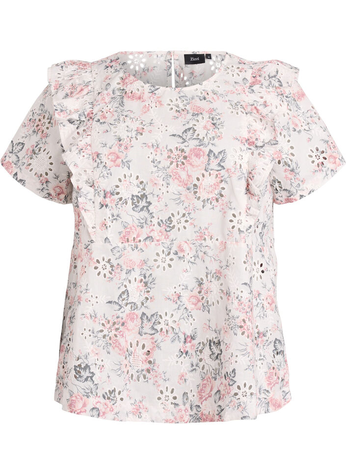 Bluse aus Baumwolle mit Broderie Anglaise und R&uuml;schen, Rot, Packshot image number 0
