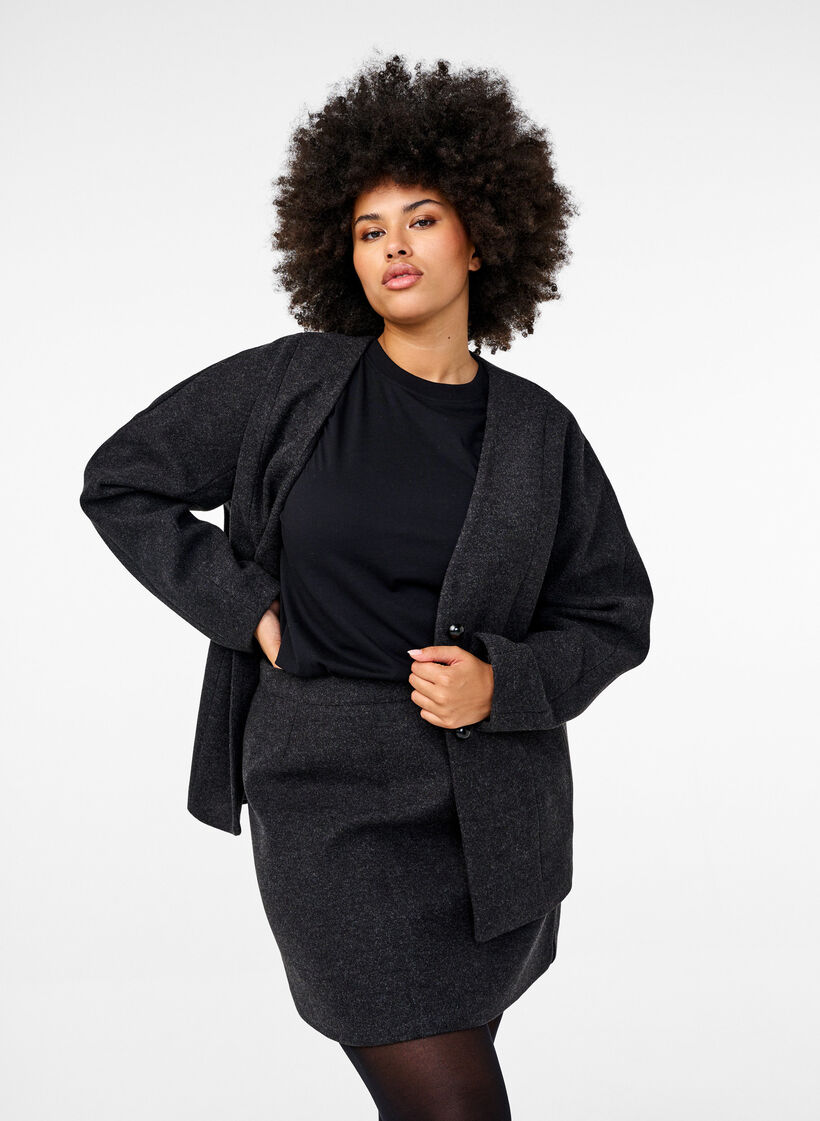 Kurzer Rock mit A-Schnitt, Dark Grey Melange, Model image number 0