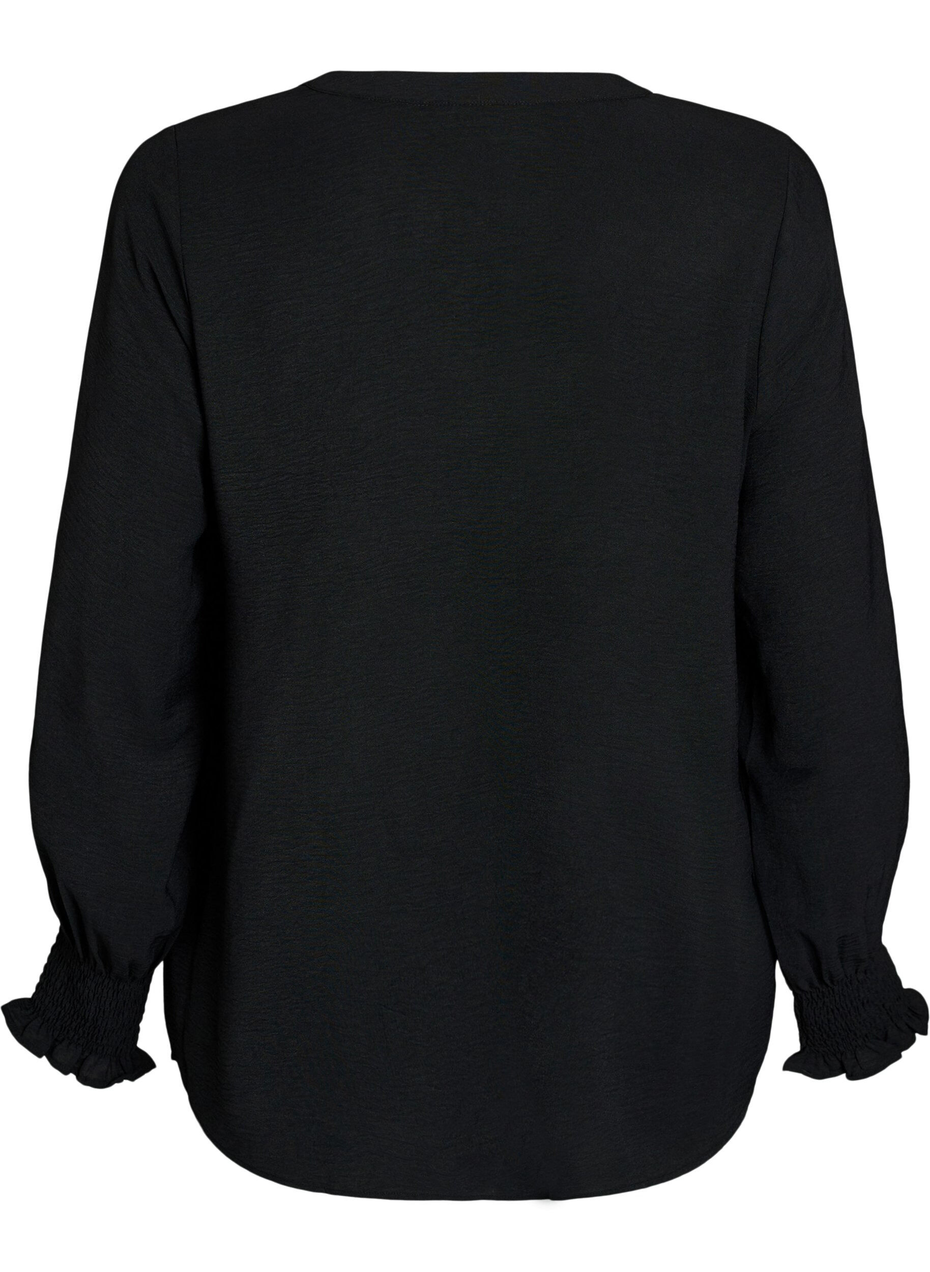 ZizziBluse mit Smockb&uuml;ndchen und V-Ausschnitt, Schwarz, Packshot image number 1