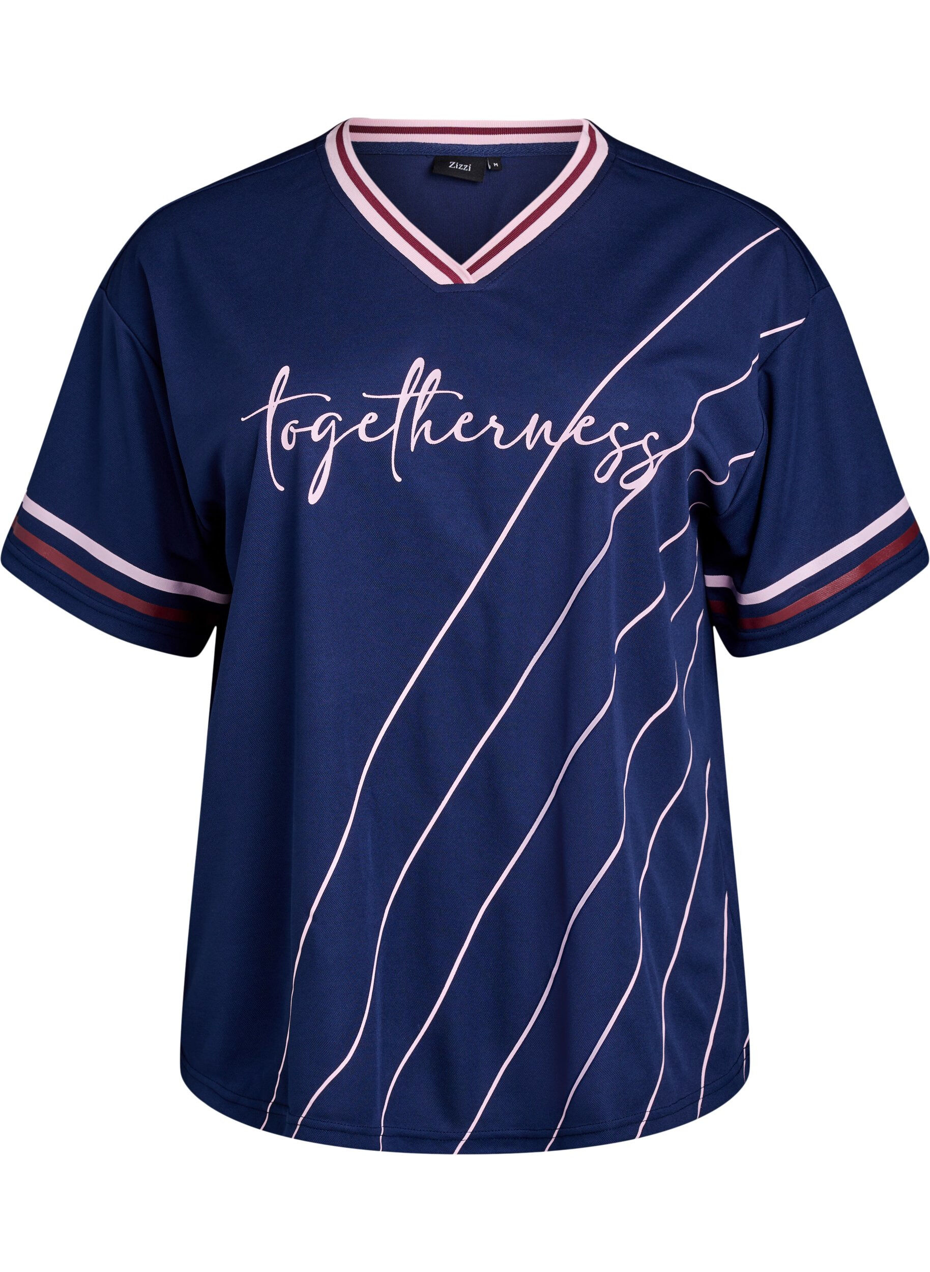 ZizziSportliches T-Shirt mit Streifen und Textprint, Blau, Packshot image number 0