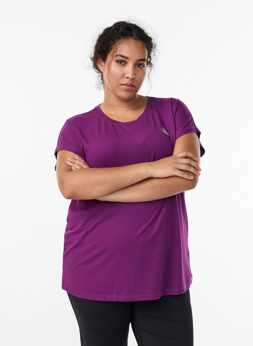 Einfarbiges Trainings-T-Shirt, Lila, Model image number 0