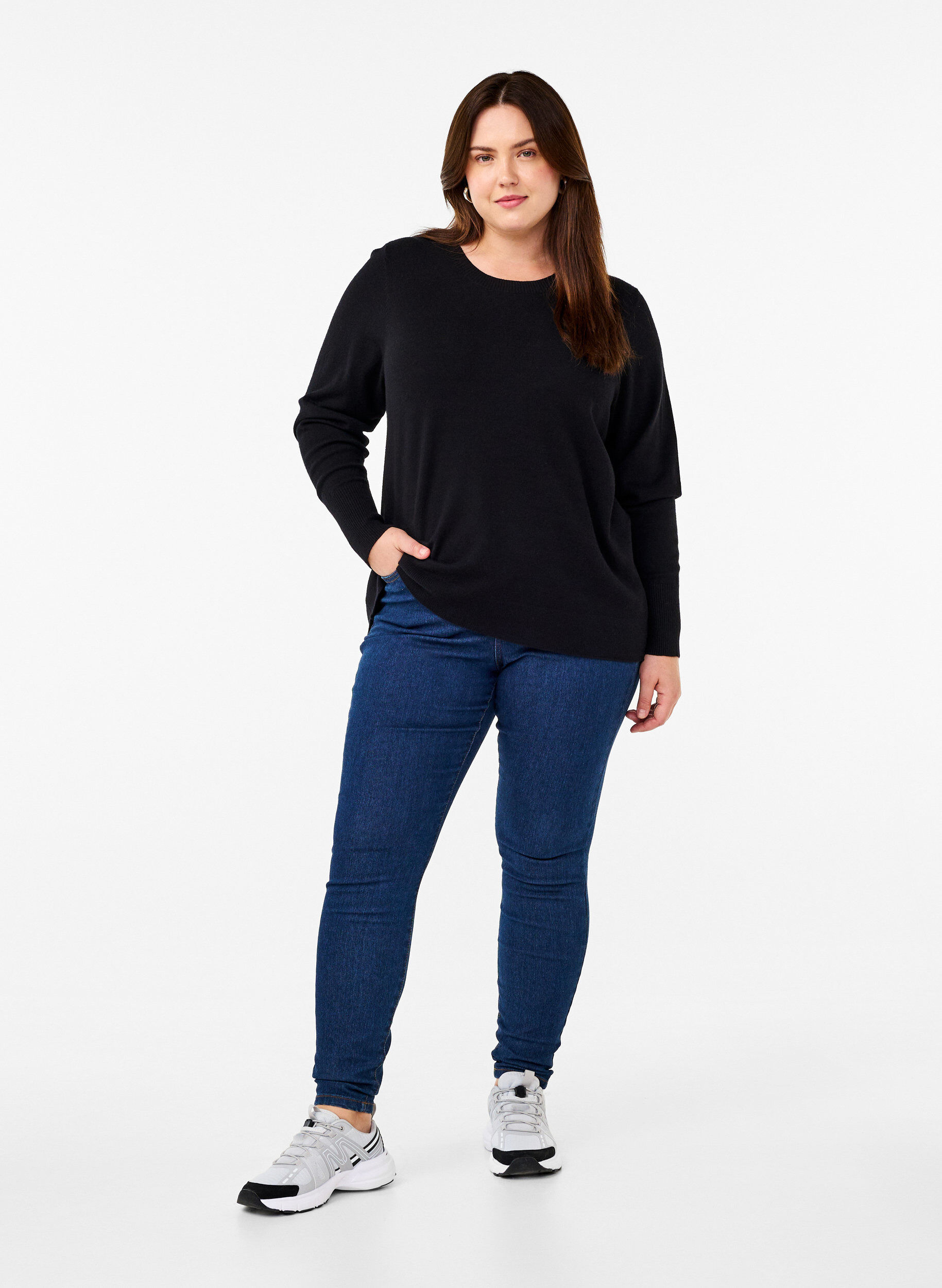 ZizziStrickpullover mit Rundhalsausschnitt, Schwarz, Model image number 1