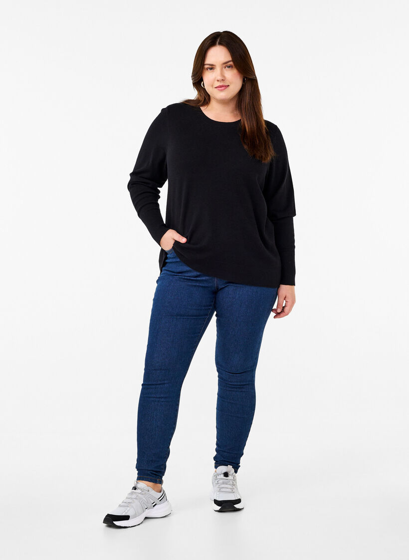 Strickpullover mit Rundhalsausschnitt, Schwarz, Model image number 1