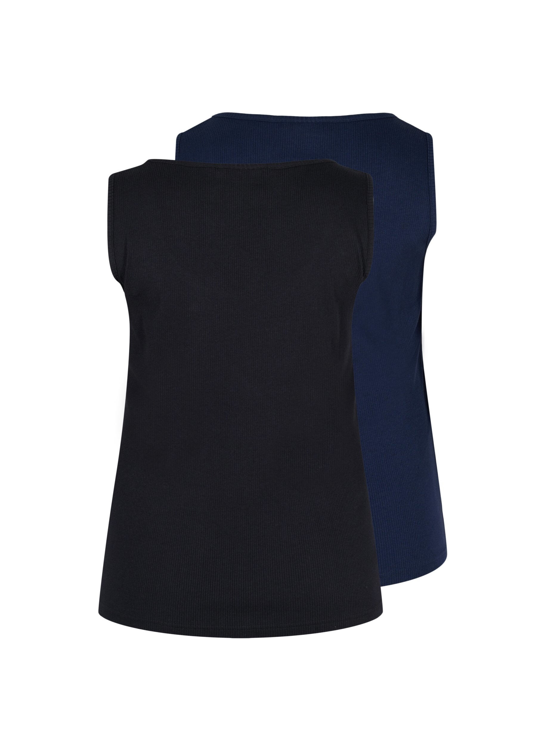 Zizzi2er-Pack Basic Tanktop in Ripp Optik, Black/Navy Blazer, Packshot image number 1