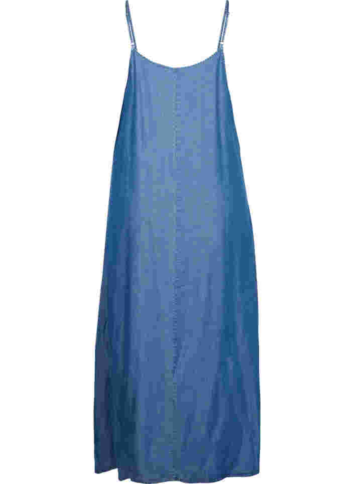 Langes Denim Kleid mit schmalen Trägern, Dark blue denim, Packshot image number 1