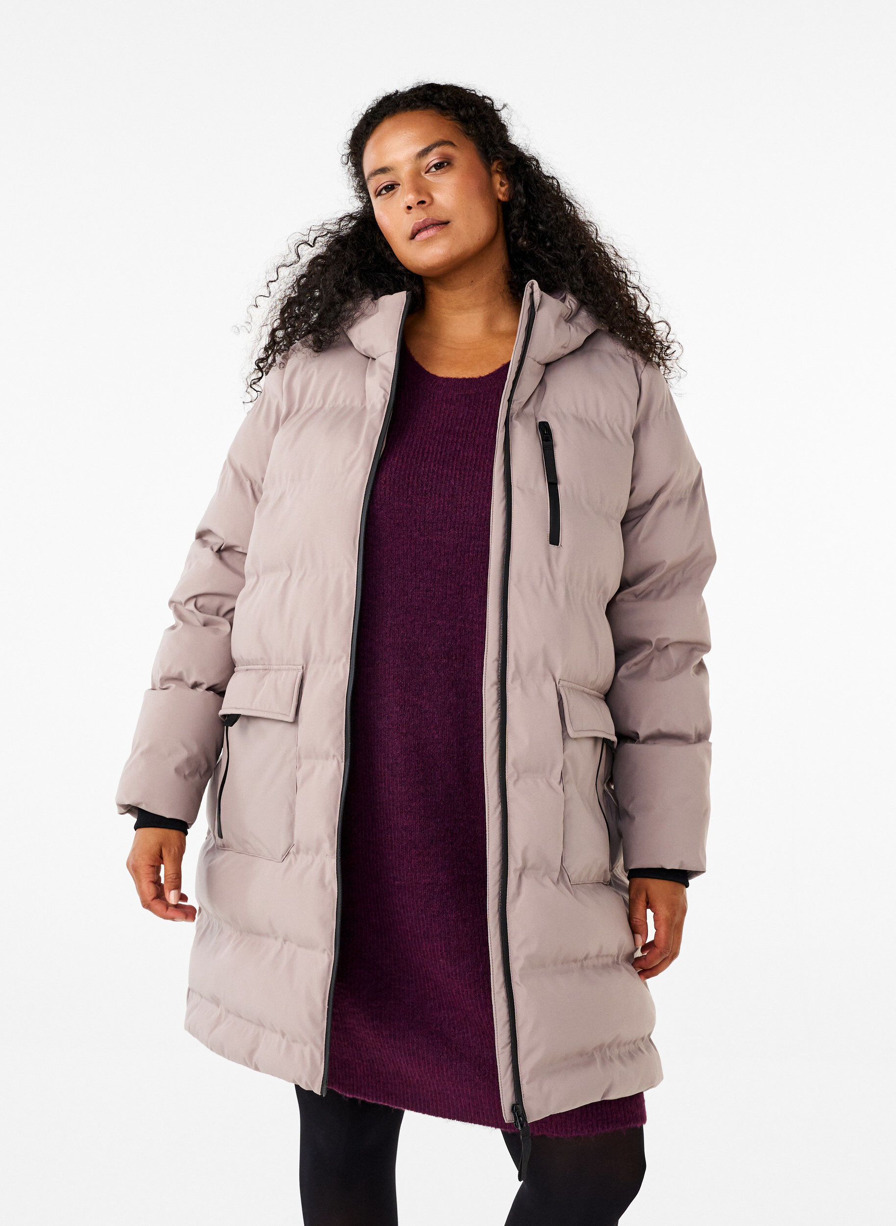 ZizziPuffermantel mit Kapuze und Taschen, Beige, Model image number 0