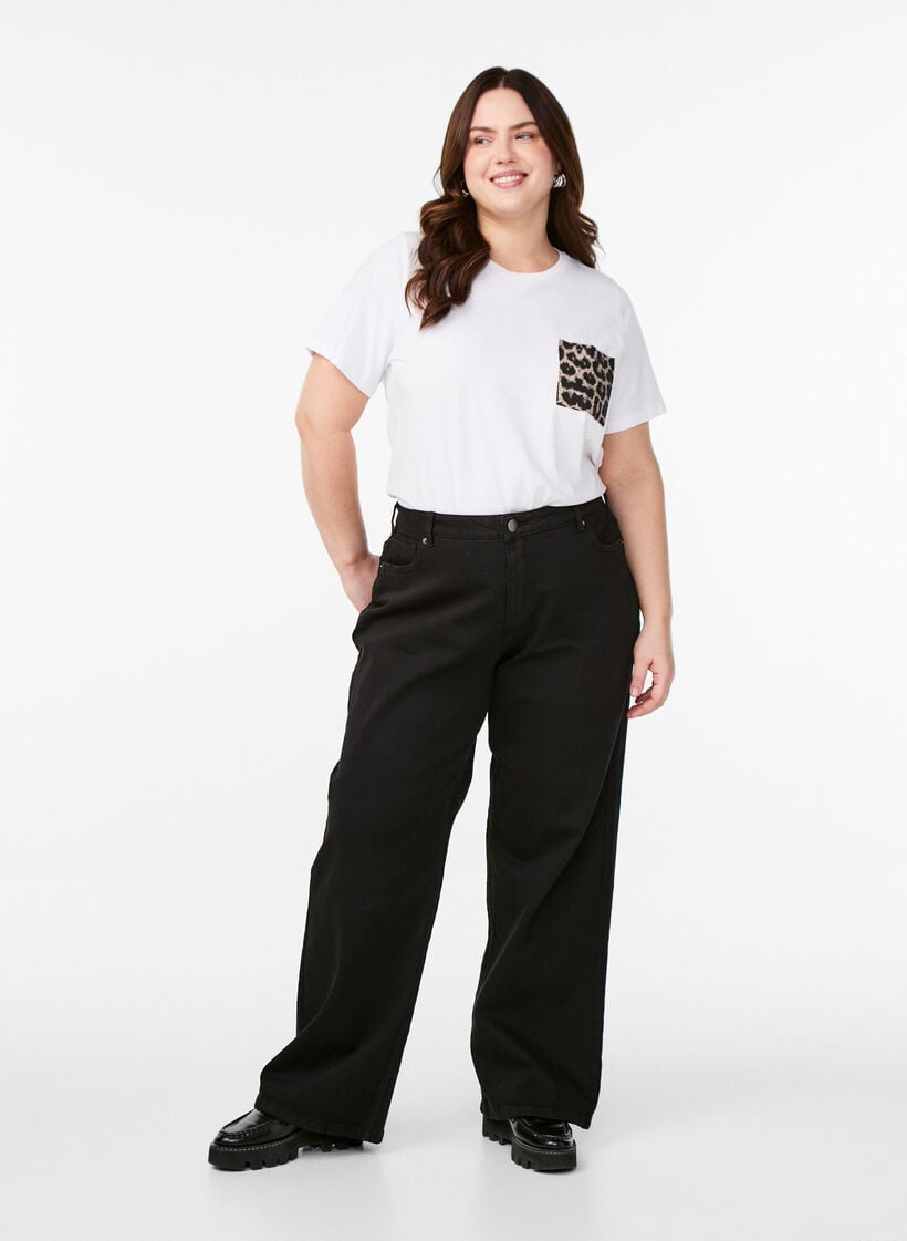 Jeans mit weitem Bein und hohem Bund, Schwarz, Model image number 0