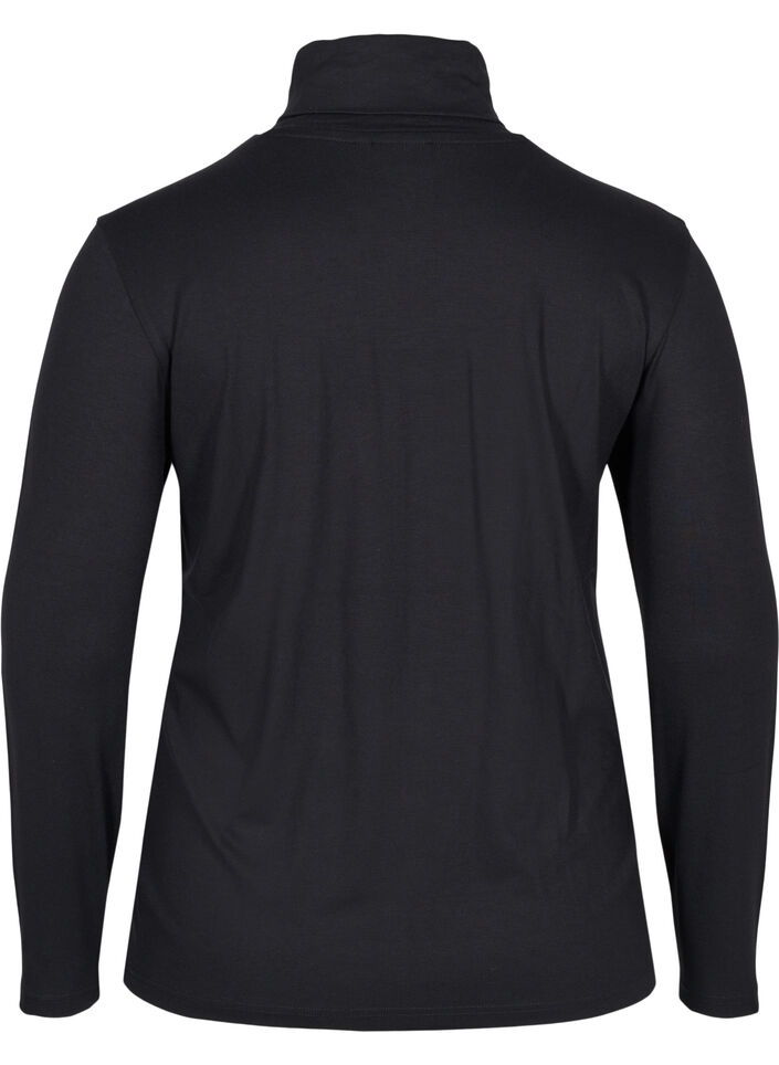 Langärmelige Baumwollbluse mit Rollkragen, Solid Black, Packshot image number 1