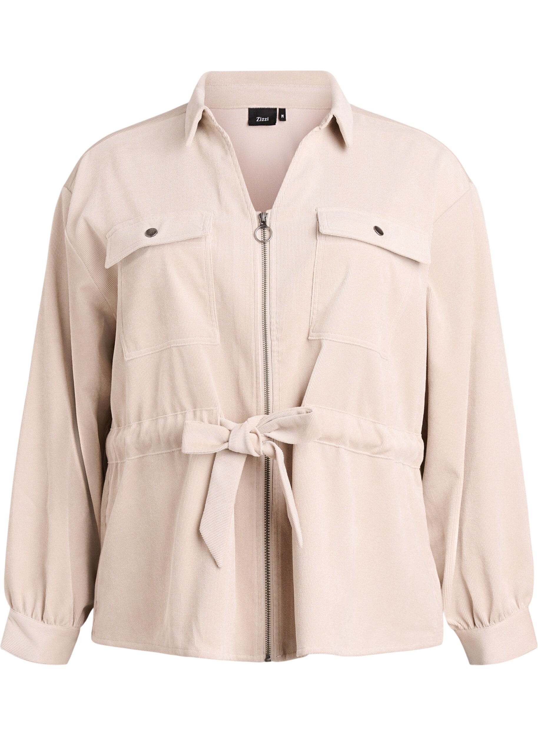 Hemdjacke aus Cord mit Bindeg&uuml;rtel und Taschen