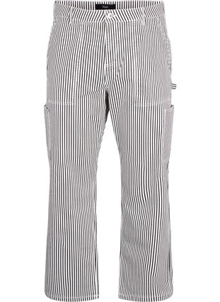 Gestreifte Cargo-Jeans mit gerader Passform, Black White Stripe, Packshot image number 0