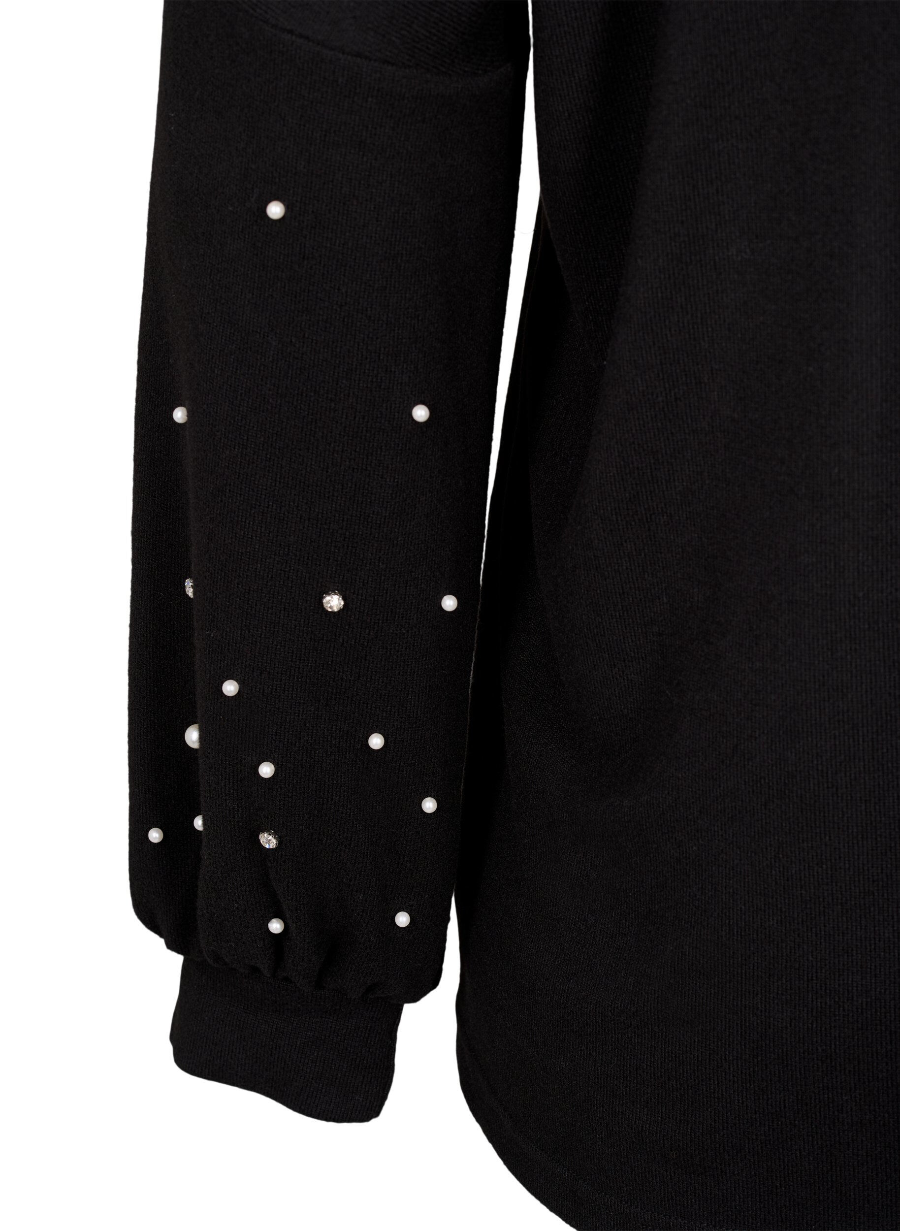 ZizziEinfarbige Bluse mit Perlen, Black, Packshot image number 3