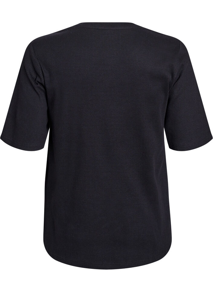 Bluse aus geripptem Jersey mit kurzen &Auml;rmeln, Schwarz, Packshot image number 1